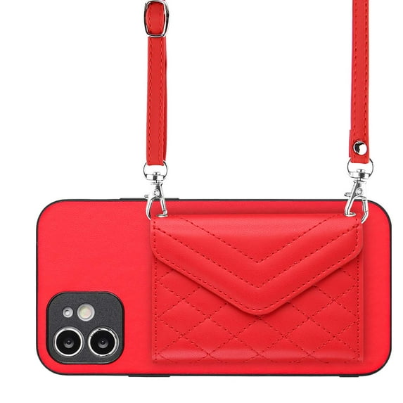 Allytech iPhone XR Case Wallet with Shoulder Strap, Luxury Back Cover for Girls Women PU Leather Shockproof Cards Holder Stand Magnetic Closure Phone Case for Apple iPhone XR, Red