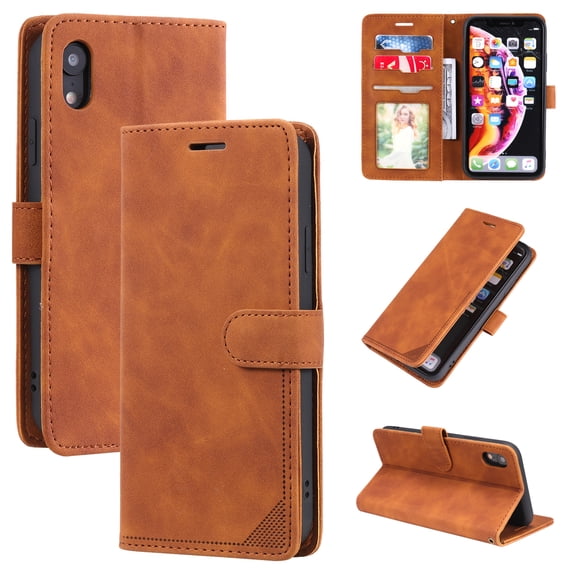 Allytech iPhone XR Case, iPhone XR Cover, RFID Blocking PU Leather Flip Cover Folding Stand Credit Cards Holder Wireless Charging Support Wallet Case for Apple iPhone XR 6.1", Brown