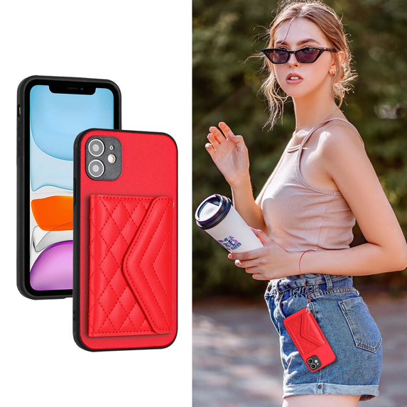 Allytech iPhone XR Wallet Case with Hand Wrist, PU Leather RFID Blocking Cards Slots Shockproof Stand Feature Bumper Magnetic Closure Slim Shell Phone Case for Apple iPhone XR, Red