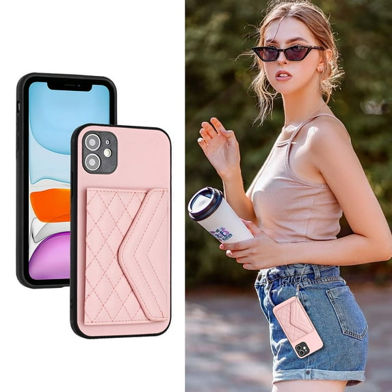 Allytech iPhone XR Wallet Case with Hand Wrist, PU Leather RFID Blocking Cards Slots Shockproof Stand Feature Bumper Magnetic Closure Slim Shell Phone Case for Apple iPhone XR, Pink