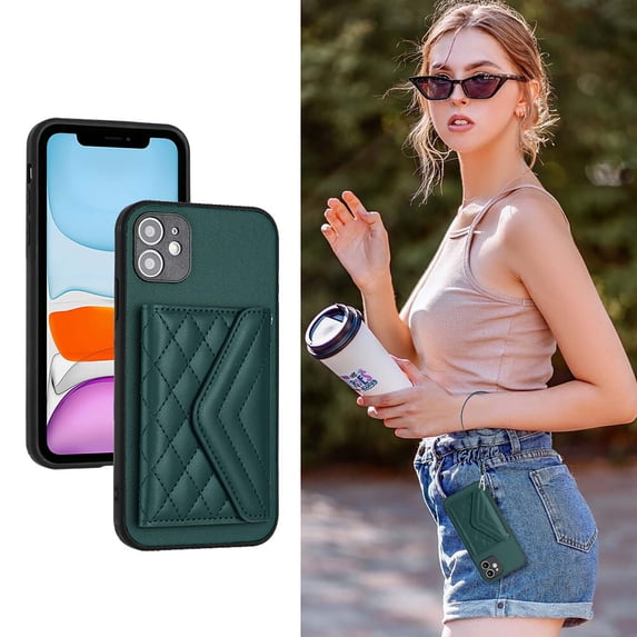 Allytech iPhone XR Wallet Case with Hand Wrist, PU Leather RFID Blocking Cards Slots Shockproof Stand Feature Bumper Magnetic Closure Slim Shell Phone Case for Apple iPhone XR, Green