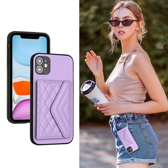 Allytech iPhone XR Wallet Case with Hand Wrist, PU Leather RFID Blocking Cards Slots Shockproof Stand Feature Bumper Magnetic Closure Slim Shell Phone Case for Apple iPhone XR, Purple
