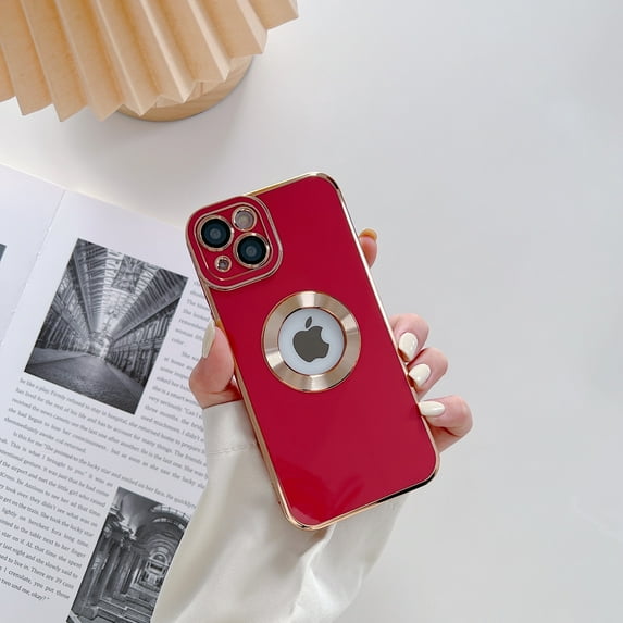 Allytech for iPhone XS Max 6.5 Inch Gold Plated Frame with Lens Film Case, Back Panel Exposed Logo Shockproof Scratchproof Cover Case for iPhone XS Max, Red