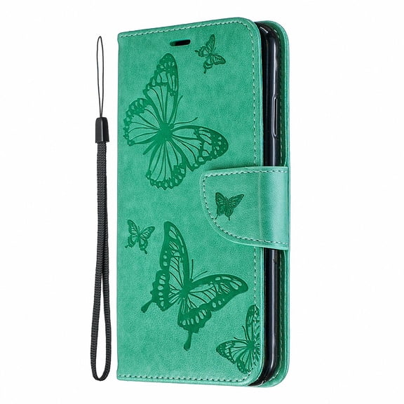 Allytech iPhone XS Max Case (6.5"), Slim Fit PU Leather Folio Butterfly Embossed Shockproof Wrist Hand Strap Flip Cards Holder Wallet Case TPU Back Cover for Apple iPhone XS Max, Green