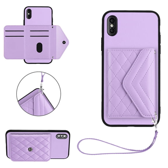 Allytech iPhone XS Max Wallet Case with Hand Wrist, PU Leather RFID Blocking Cards Slots Shockproof Stand Feature Bumper Magnetic Closure Slim Shell Phone Case for Apple iPhone XS Max, Purple