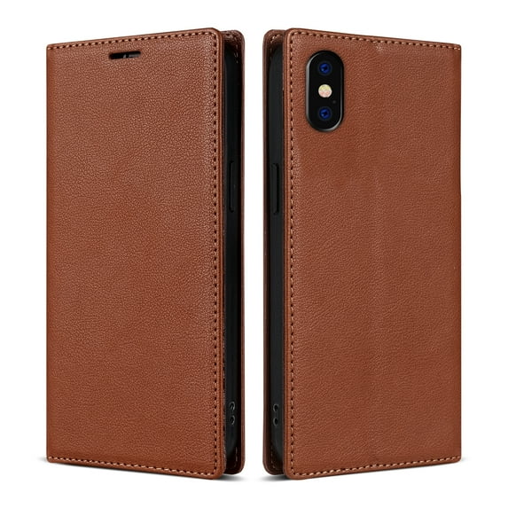 Allytech iPhone XS Max Wallet Case, Premium PU Leather RFID Blocking Cards Holder Flip Cover Stand Shockproof Anti-Scratch Phone Case for Apple iPhone XS Max - Brown