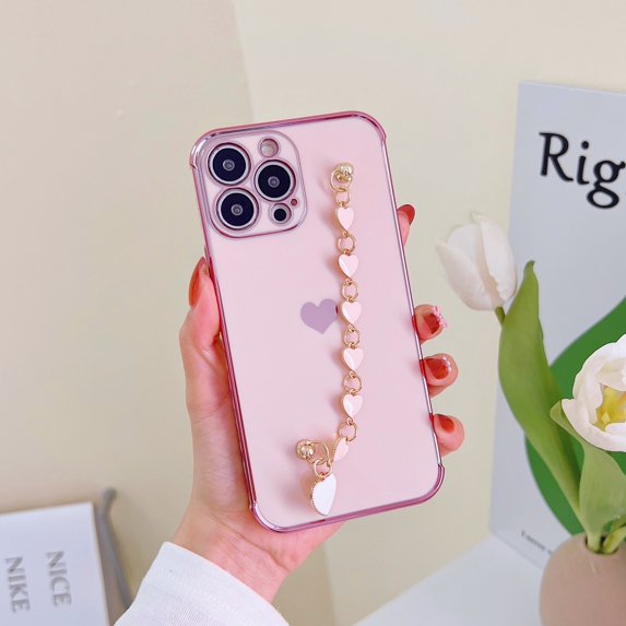 Allytech for iPhone XS/X 5.8 Inch Slim Case with Wrist Strap, Soft TPU Solid Color Fitted Case with Heart Bracelet Handle Strap Raised Lips Camera Lens Protection Shockproof Case for iPhone XS/X,Pink