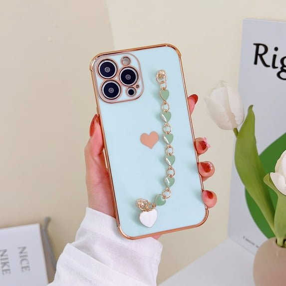 Allytech for iPhone XS/X 5.8 Inch Slim Case with Wrist Strap, Soft TPU Solid Color Fitted Case with Heart Bracelet Handle Strap Raised Lips Camera Lens Protection Shockproof Case for iPhone XS/X,Mint