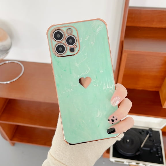 Allytech For iPhone XS/X 5.8 inch Case,Slim Shockproof TPU Luxury Stylish Marble Texture and Love Heart Glossy Plating Back Cover.For iPhone XS/X,Green