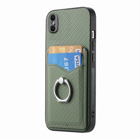 Allytech iPhone XS / X Case with Ring Holder Kickstand, Weave Texture Slim Fit Wallet Case with Cards Holder Shockproof Bumper Phone Case Cover for Apple iPhone XS / X - Green