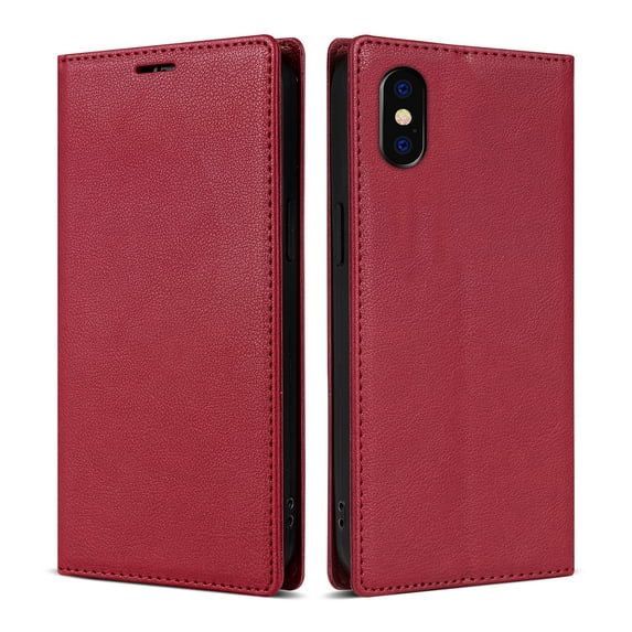 Allytech iPhone XS/X Wallet Case, Premium PU Leather RFID Blocking Cards Holder Flip Cover Stand Shockproof Anti-Scratch Phone Case for Apple iPhone XS/X - Red