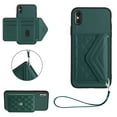 thumbnail image 1 of Allytech iPhone XS / iPhone X Wallet Case with Hand Wrist, PU Leather RFID Blocking Cards Slots Shockproof Stand Feature Bumper Magnetic Closure Slim Shell Phone Case for Apple iPhone XS/X, Green, 1 of 9