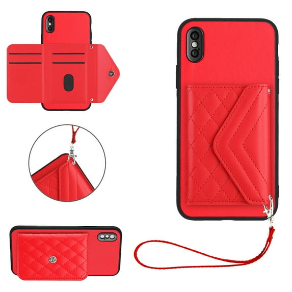 Allytech iPhone XS / iPhone X Wallet Case with Hand Wrist, PU Leather RFID Blocking Cards Slots Shockproof Stand Feature Bumper Magnetic Closure Slim Shell Phone Case for Apple iPhone XS/X, Red