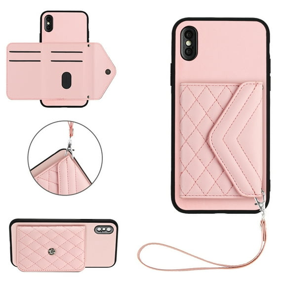 Allytech iPhone XS / iPhone X Wallet Case with Hand Wrist, PU Leather RFID Blocking Cards Slots Shockproof Stand Feature Bumper Magnetic Closure Slim Shell Phone Case for Apple iPhone XS/X, Pink