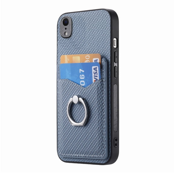 Allytech iPhone Xr Case with Ring Holder Kickstand, Weave Texture Slim Fit Wallet Case with Cards Holder Shockproof Bumper Phone Case Cover for Apple iPhone Xr - Blue