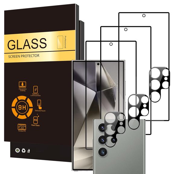 Allytechgrou [3 +3 Pack] HD Tempered Glass Screen Protector for Samsung Galaxy S24 Ultra, Camera Lens Protector, Case Friendly Fingerprint Unlock Bubble Free Anti-Scratch for Galaxy S24 Ultra