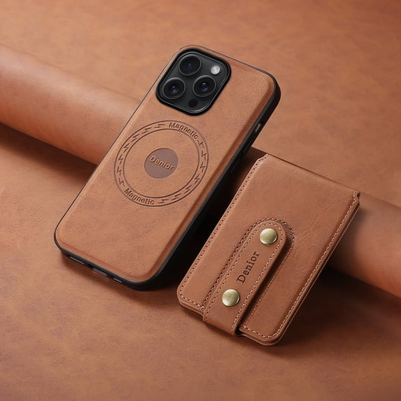 Allytechgroup 2 In 1 Detachable Wallet Case for Apple iPhone 13 Pro Max, Magnetic Back Cover Compatible with Magsafe & Car Mount Stand Protective Slim Fit for Women Men, Brown