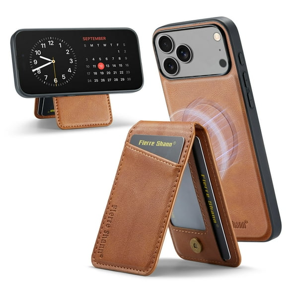 Allytechgroup 2 in 1 Detachable Wallet Case Cover for Apple iPhone 17 Pro Max, Compatible with Magsafe Cards Holder Purse Pokcet Shockproof Slim Fit Phone Case for iPhone 17 Pro Max, Brown