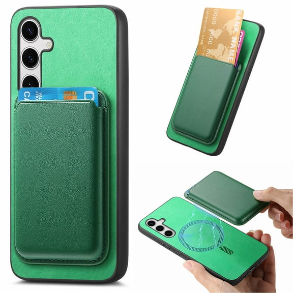 Allytechgroup 2 in 1 Detachable Wallet Case for Samsung Galaxy S25, [Thin & Light] [Compatible with MagSafe] Luxury PU Leather Card Holder Soft Bumper Shockproof Anti-Scratch Magnetic Case, Green