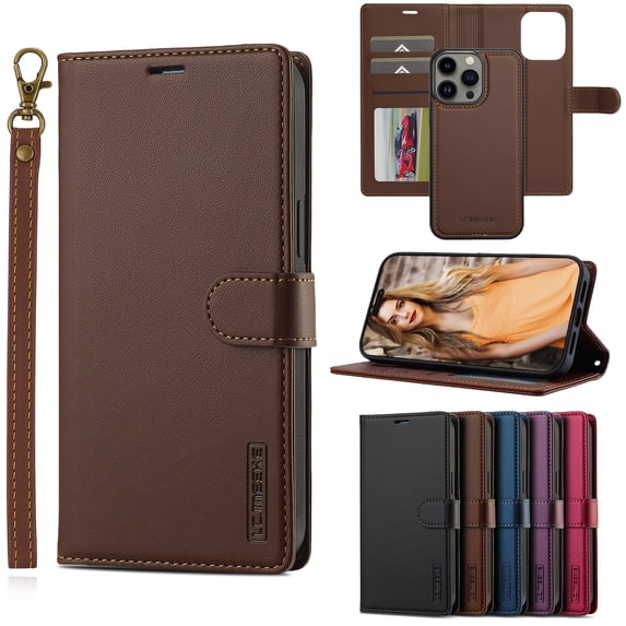 Allytechgroup 2 in 1 Wallet Case for Apple iPhone 11, Detachable Back Cover Cards Holder RFID Blocking Hand Wrist Shockproof Drop Protective Phone Case for Women Men, Brown