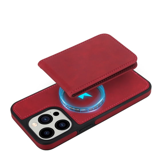 Allytechgroup 2 in 1 Wallet Case for Apple iPhone 12 Pro Max, Magnetic Cards Holder Detachable Cover Compatible with Magsafe Protective for Women Men, Red
