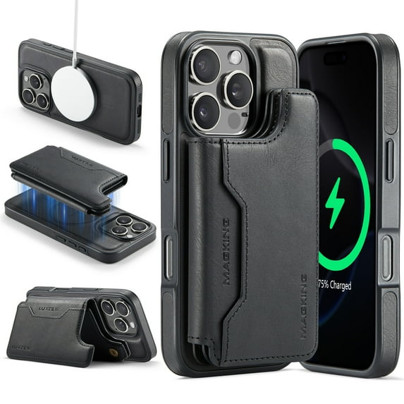 Allytechgroup 2 In 1 Wallet Case for Apple iPhone 13 Pro Max, Compatible with Mag-safe Detachable 7 Cards Holder RFID Blocking Shockproof Premium PU Leather Phone Case Cover for Women Men, Black