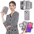 thumbnail image 1 of Allytechgroup 2 in 1 Wallet Case for Apple iPhone 13 mini, Detachable Back Cover Zipper Purse Card Holder Shockproof Hand Wrist Phone Case for Apple iPhone 13 mini, Gray, 1 of 8
