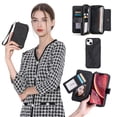 thumbnail image 1 of Allytechgroup 2 in 1 Wallet Case for Apple iPhone 13 mini, Detachable Back Cover Zipper Purse Card Holder Shockproof Hand Wrist Phone Case for Apple iPhone 13 mini, Black, 1 of 8