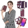 thumbnail image 1 of Allytechgroup 2 in 1 Wallet Case for Apple iPhone 14, Detachable Back Cover Zipper Purse Card Holder Shockproof Hand Wrist Phone Case for Apple iPhone 14, Winered, 1 of 8