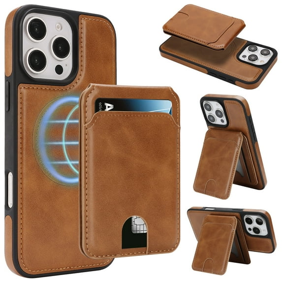 Allytechgroup 2 In 1 Wallet Case for Apple iPhone 14, Detachable Magnetic Back Cover Cards Holder with ID Window Stand RFID Blocking Shockproof Retro PU Leather Phone Case,Darkbrown