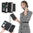 thumbnail image 1 of Allytechgroup 2 in 1 Wallet Case for Apple iPhone 14 Pro, Detachable Back Cover Zipper Purse Card Holder Shockproof Hand Wrist Phone Case for Apple iPhone 14 Pro, Black, 1 of 8