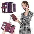 thumbnail image 1 of Allytechgroup 2 in 1 Wallet Case for Apple iPhone 14 Pro, Detachable Back Cover Zipper Purse Card Holder Shockproof Hand Wrist Phone Case for Apple iPhone 14 Pro, Winered, 1 of 8