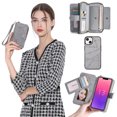 thumbnail image 1 of Allytechgroup 2 in 1 Wallet Case for Apple iPhone 15, Detachable Back Cover Zipper Purse Card Holder Shockproof Hand Wrist Phone Case for Apple iPhone 15, Gray, 1 of 8