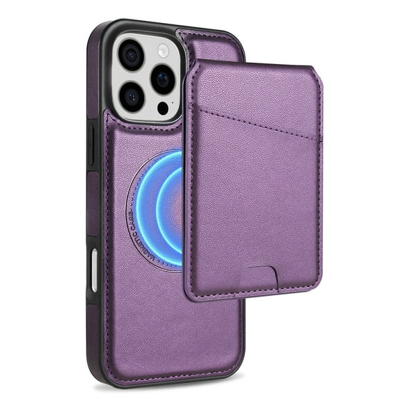 Allytechgroup 2 In 1 Wallet Case for Apple iPhone 15 Pro, Detachable Cards Holder Compatible with Magsafe Anti-Scratch Bumper Shockproof Drop Protection Phone Case for Women Men, Purple