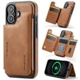 thumbnail image 1 of Allytechgroup 2 In 1 Wallet Case for Apple iPhone 16, Compatible with Mag-safe Detachable 7 Cards Holder RFID Blocking Shockproof Premium PU Leather Phone Case Cover for Women Men, Brown, 1 of 10