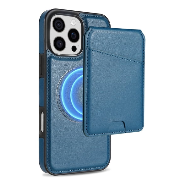 Allytechgroup 2 In 1 Wallet Case for Apple iPhone 16 Pro Max, Detachable Cards Holder Compatible with Magsafe Anti-Scratch Bumper Shockproof Drop Protection Phone Case for Women Men, Blue