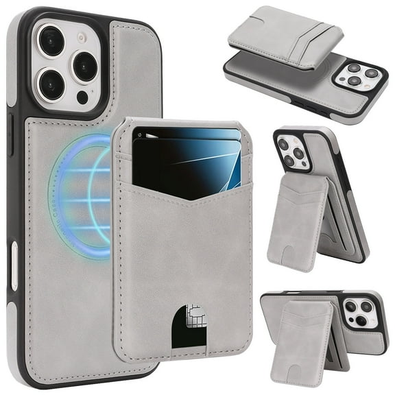 Allytechgroup 2 in 1 Wallet Case for Apple iPhone 16 Pro Max, Detachable Magnetic Cards Holder RFID Blocking [Compatible with Magsafe] Drop Protective Lightweight Phone Case for Women Men,Gray