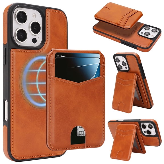 Allytechgroup 2 in 1 Wallet Case for Apple iPhone 16 Pro Max, Detachable Magnetic Cards Holder RFID Blocking [Compatible with Magsafe] Drop Protective Lightweight Phone Case for Women Men,Lightbrown