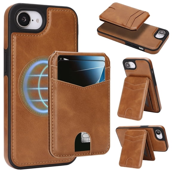 Allytechgroup 2 in 1 Wallet Case for Apple iPhone 17e 16e, Detachable Magnetic Cards Holder RFID Blocking [Compatible with Magsafe] Drop Protective Lightweight Phone Case for Women Men,Darkbrown