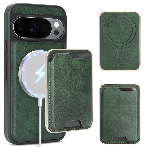 Allytechgroup 2 in 1 Wallet Case for Google Pixel 10 / Pixel 10 Pro, Detachable Magnetic Back Cover Compatible with Magsafe & Car Mounts Cards Holder Shock-Absorbent Phone Case for Women Men,Green
