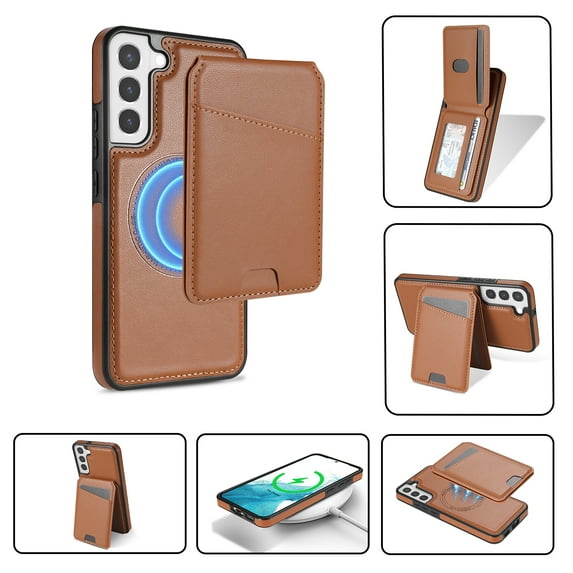 Allytechgroup 2 In 1 Wallet Case for Samsung Galaxy S21, Detachable Cards Holder Compatible with Magsafe Anti-Scratch Bumper Shockproof Drop Protection Phone Case for Women Men, Brown