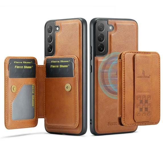 Allytechgroup 2 in 1 Wallet Case for Samsung Galaxy S22, Detachable Magnetic Cover Compatible with Magsafe Premium PU Leather Cards Holder Shockproof Bumper Phone Case for Women Men, Brown
