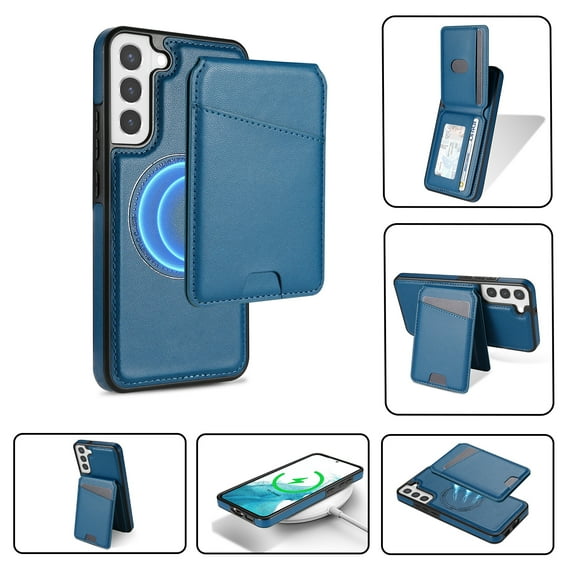Allytechgroup 2 In 1 Wallet Case for Samsung Galaxy S23, Detachable Cards Holder Compatible with Magsafe Anti-Scratch Bumper Shockproof Drop Protection Phone Case for Women Men, Blue