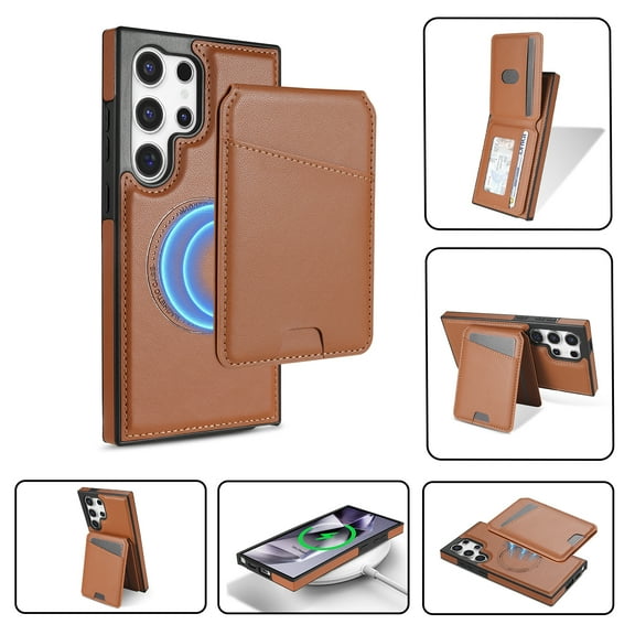 Allytechgroup 2 In 1 Wallet Case for Samsung Galaxy S23 Ultra, Detachable Cards Holder Compatible with Magsafe Anti-Scratch Bumper Shockproof Drop Protection Phone Case for Women Men, Brown
