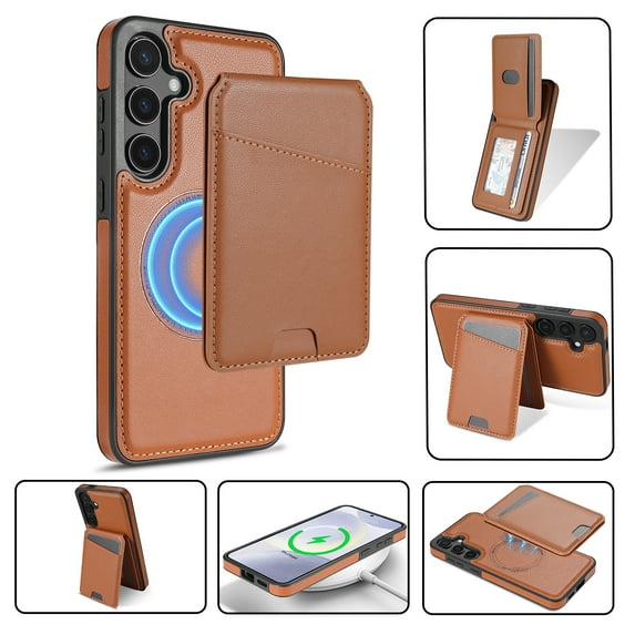 Allytechgroup 2 In 1 Wallet Case for Samsung Galaxy S25, Detachable Cards Holder Compatible with Magsafe Anti-Scratch Bumper Shockproof Drop Protection Phone Case for Women Men, Brown