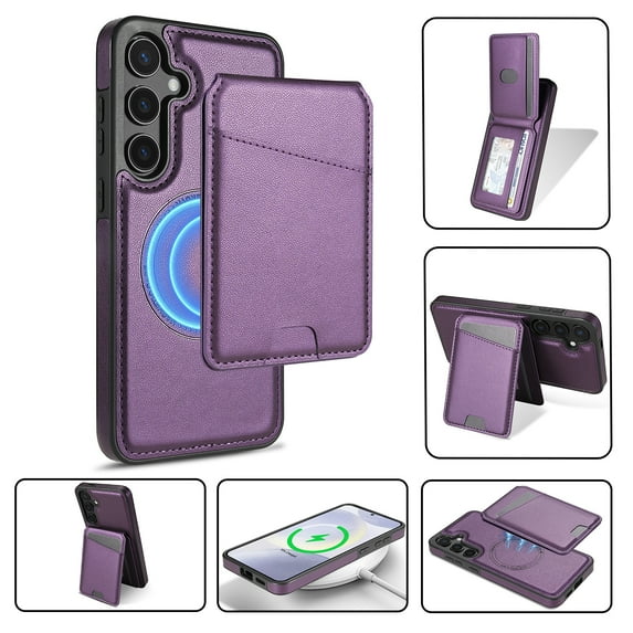 Allytechgroup 2 In 1 Wallet Case for Samsung Galaxy S25, Detachable Cards Holder Compatible with Magsafe Anti-Scratch Bumper Shockproof Drop Protection Phone Case for Women Men, Purple