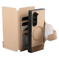 Allytechgroup 2 In 1 Wallet Case for Samsung Galaxy Z Fold 4, Magnetic Back Cover PU Leather Cards Slots Grip Ring Stand Pencil Holder RFID Blocking Phone Case for Women Men, Khaki