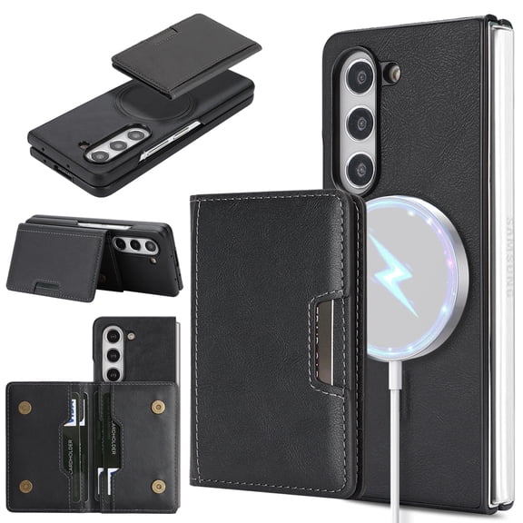 Allytechgroup 2 in 1 Wallet Case for Samsung Galaxy Z Fold 6, Detachable Cards Holder [Compatible with Magsafe] Shockproof Anti-Scratch Slim Fit Shell Cover for Galaxy Z Fold 6, Black