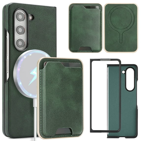 Allytechgroup 2 in 1 Wallet Case for Samsung Galaxy Z Fold 7, Detachable Magnetic Cards Slots Shockproof Wireless Charging Support Anti-Scratch PU Leather Phone Cover for Galaxy Z Fold 7, Green