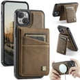 thumbnail image 1 of Allytechgroup 2 In 1 Wallet Case for iPhone 15, PU Leather Magnetic Case with Detachable Cards Holder Support Wireless Charging Full Body Protector Cover for iPhone 15, Coffee, 1 of 11